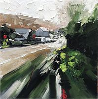 картина маслом зеленая улица в Калининграде